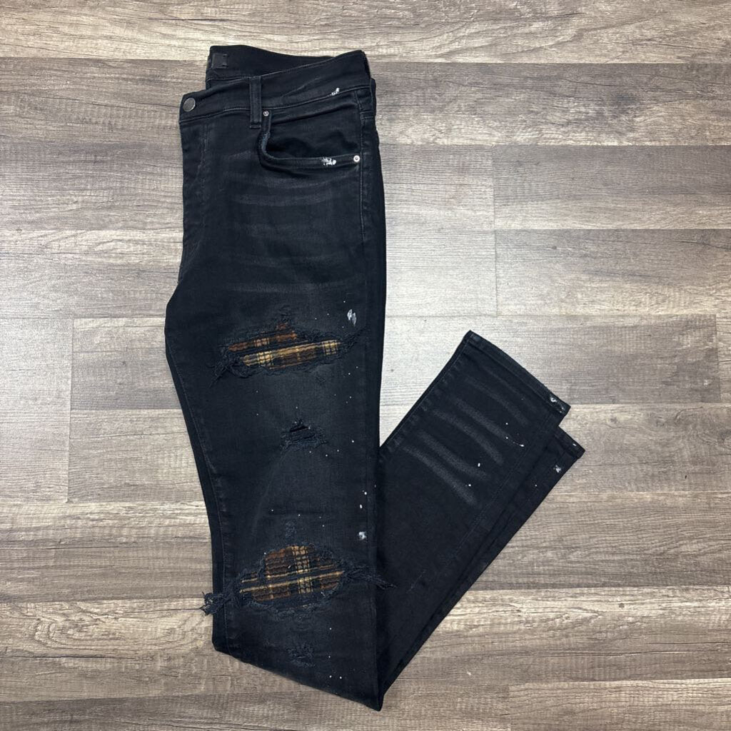 Amiri Jean Black Brown Flannel Patch