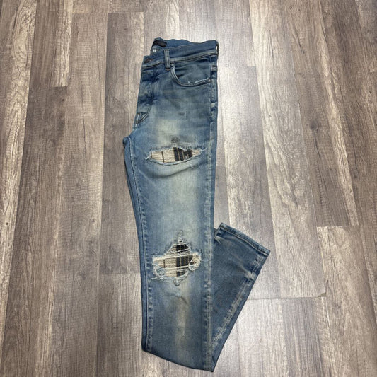 Amiri Jean Mx1 Blue white brown flannel patch