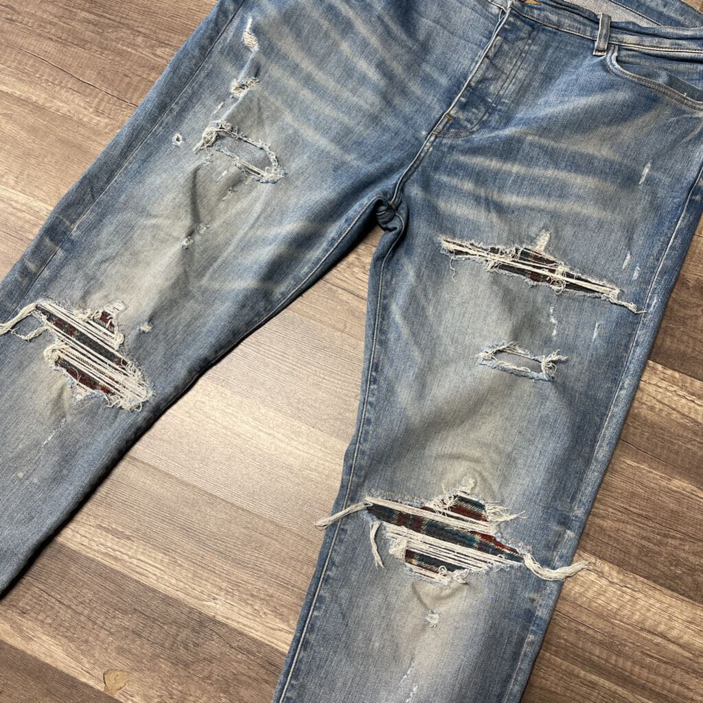 Amiri Jeans Mx-1 Blue Flannel Patch