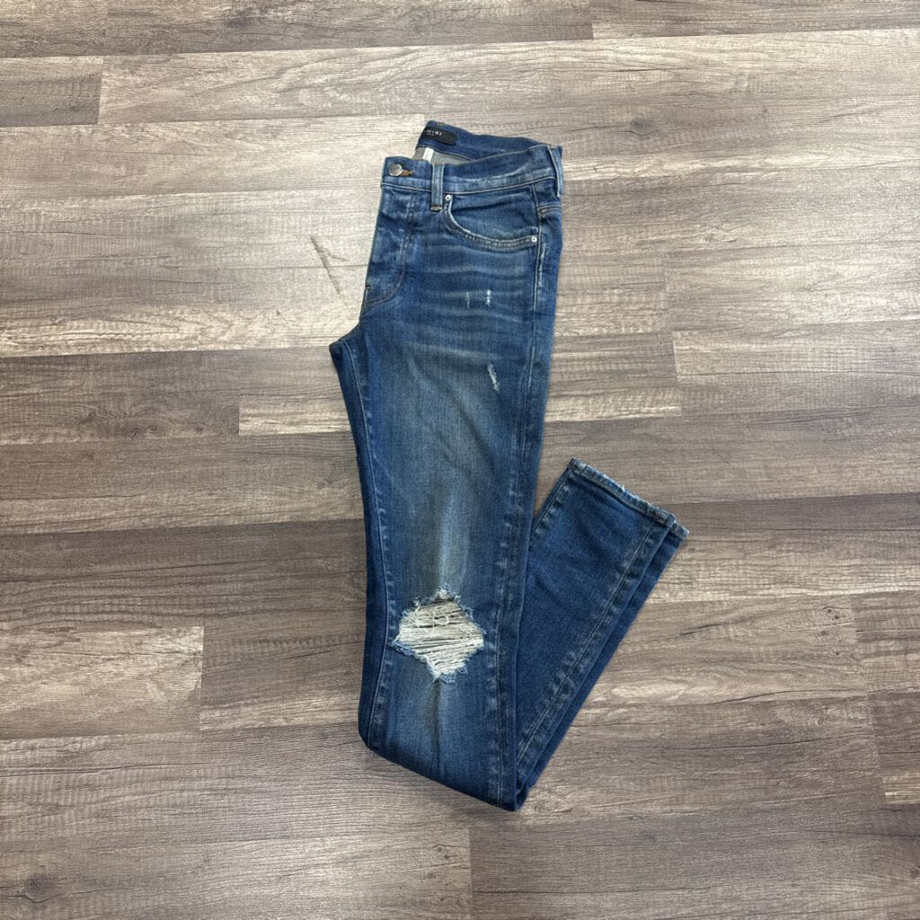 Amiri Jean Plain Blue Ripped Knee