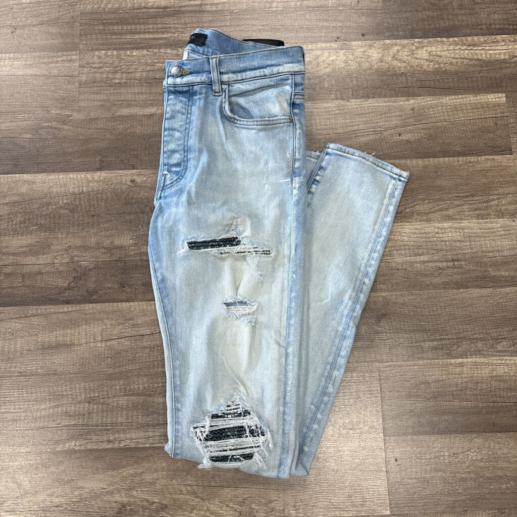 Amiri Jean Teal Paisley Patch