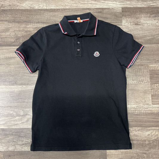 Moncler Black Polo Shirt Stripe Collar