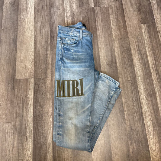 Amiri Jean Blue Oblique Logo Army Green