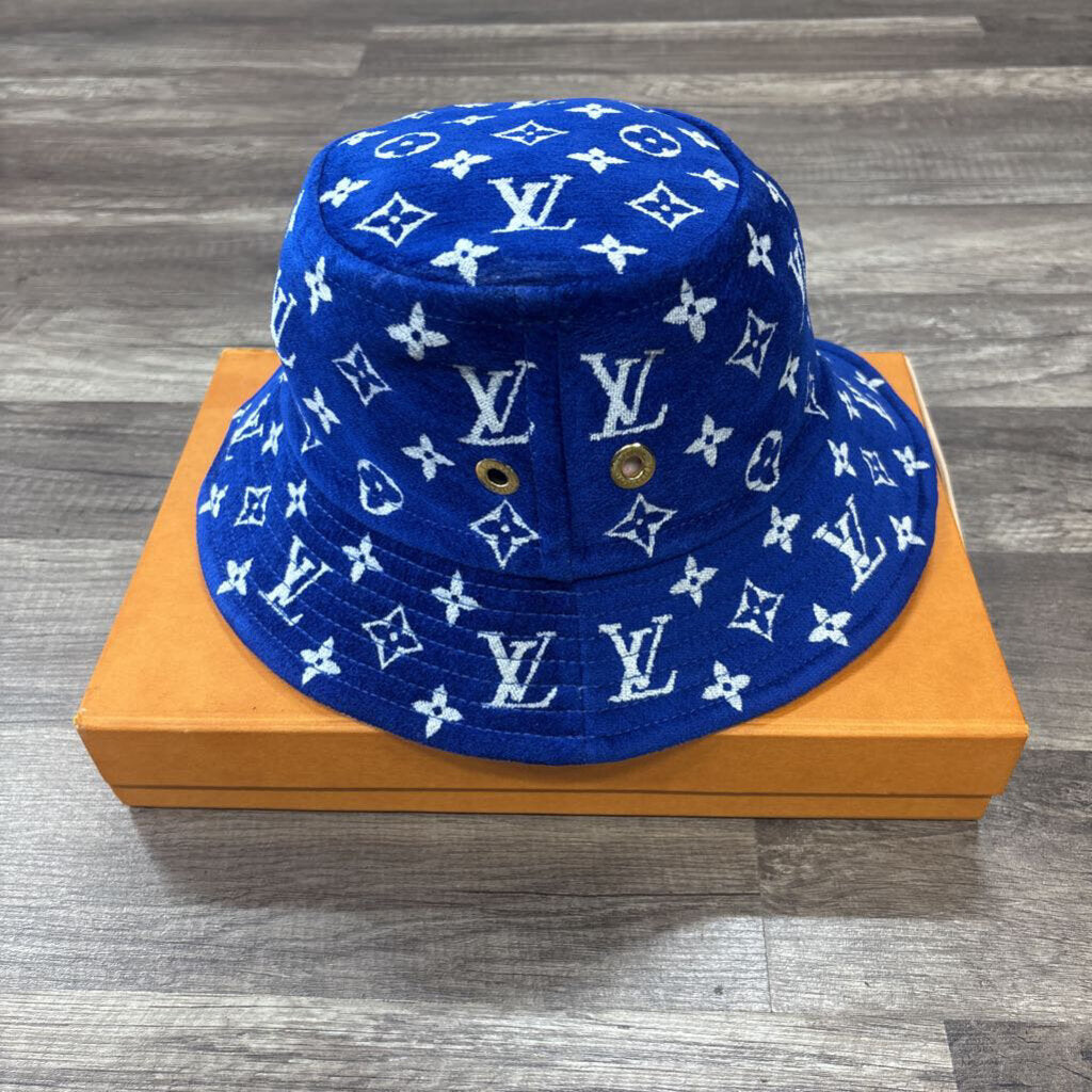 LV Louis Vuitton reversible velvet bucket hat blue