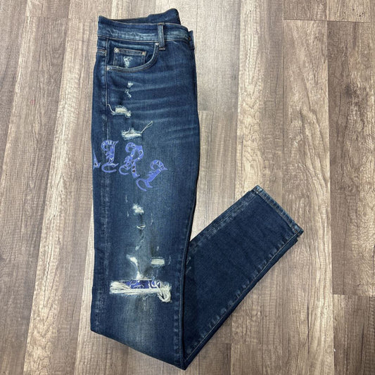 Amiri Jean Old English Logo Blue Wash