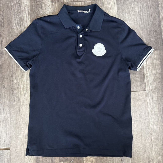 Moncler Polo Shirt Navy Blue Big White Logo