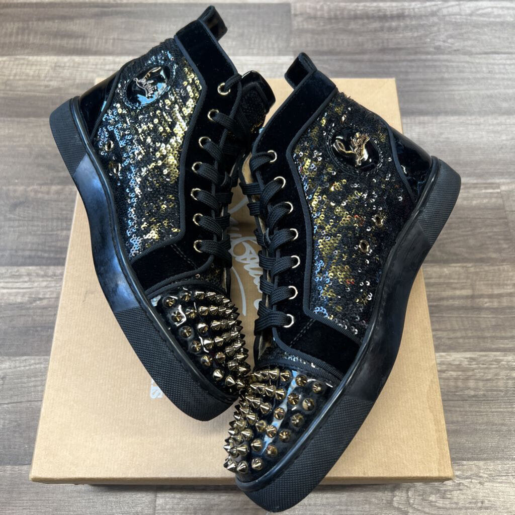 Christian Louboutin black gold spikes