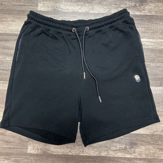 Bape sweat shorts black silver emblem