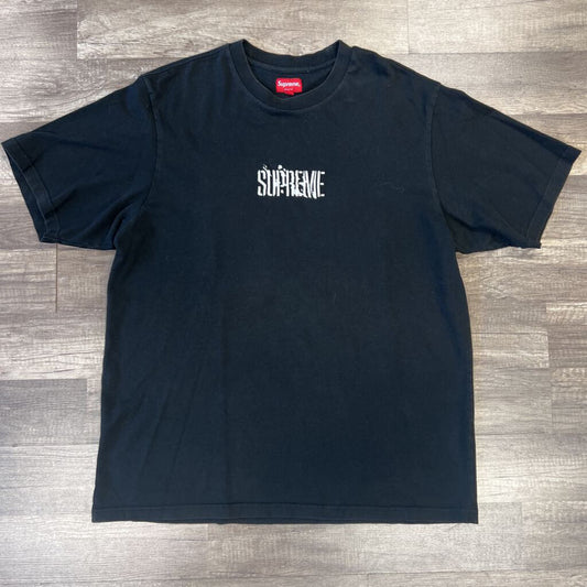 supreme shirt black white logo embroidered