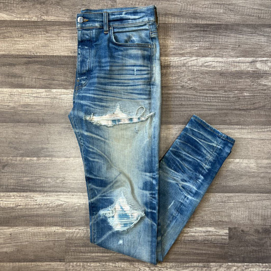Amiri jeans blue mx1 blue white patch