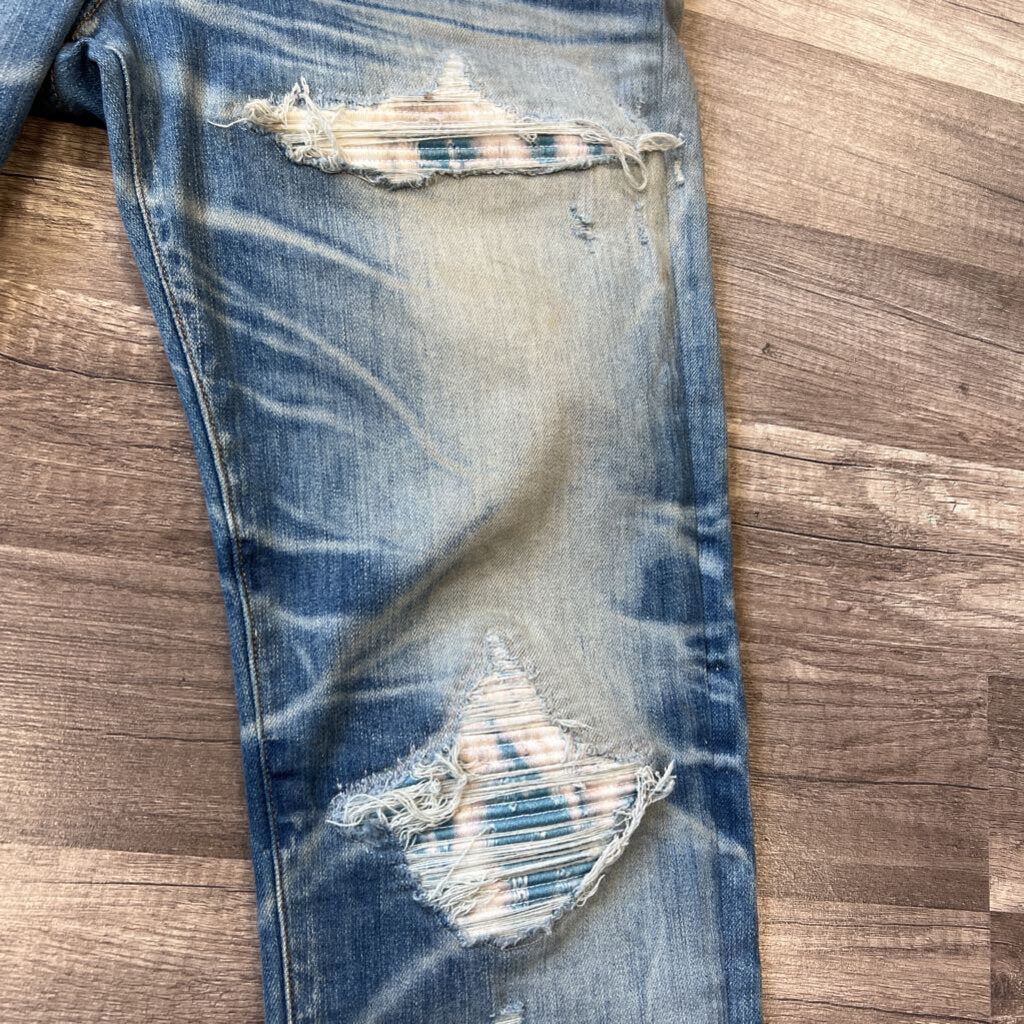 Amiri jeans blue mx1 blue white patch