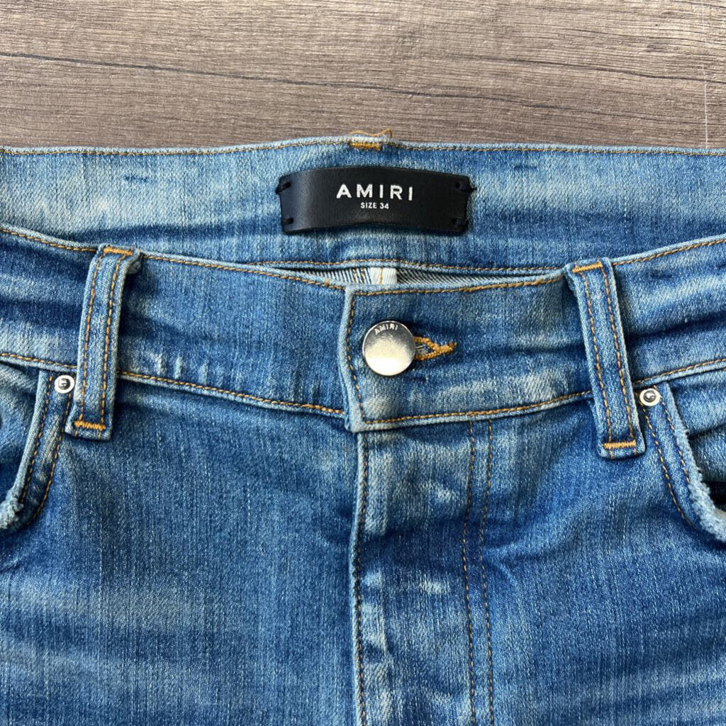 Amiri jeans blue mx1 blue white patch