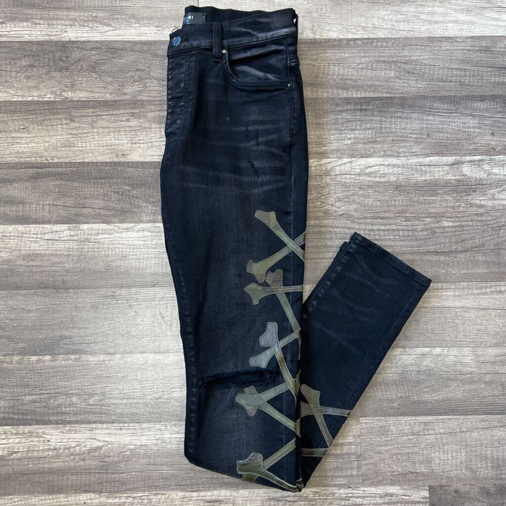 Amiri jeans black camo bone patch
