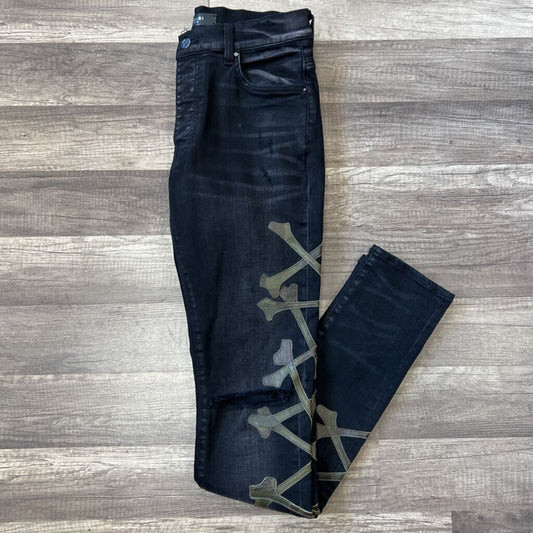 Amiri jeans black camo bone patch