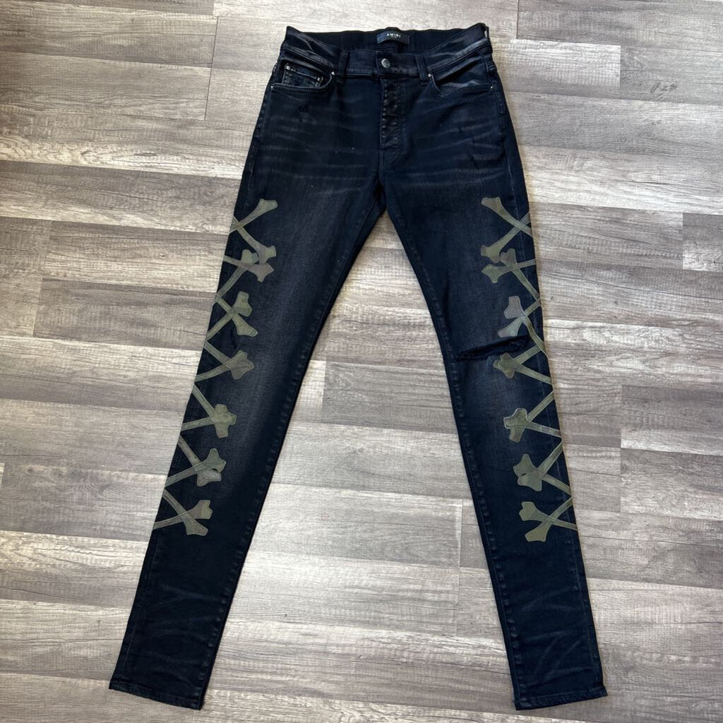 Amiri jeans black camo bone patch