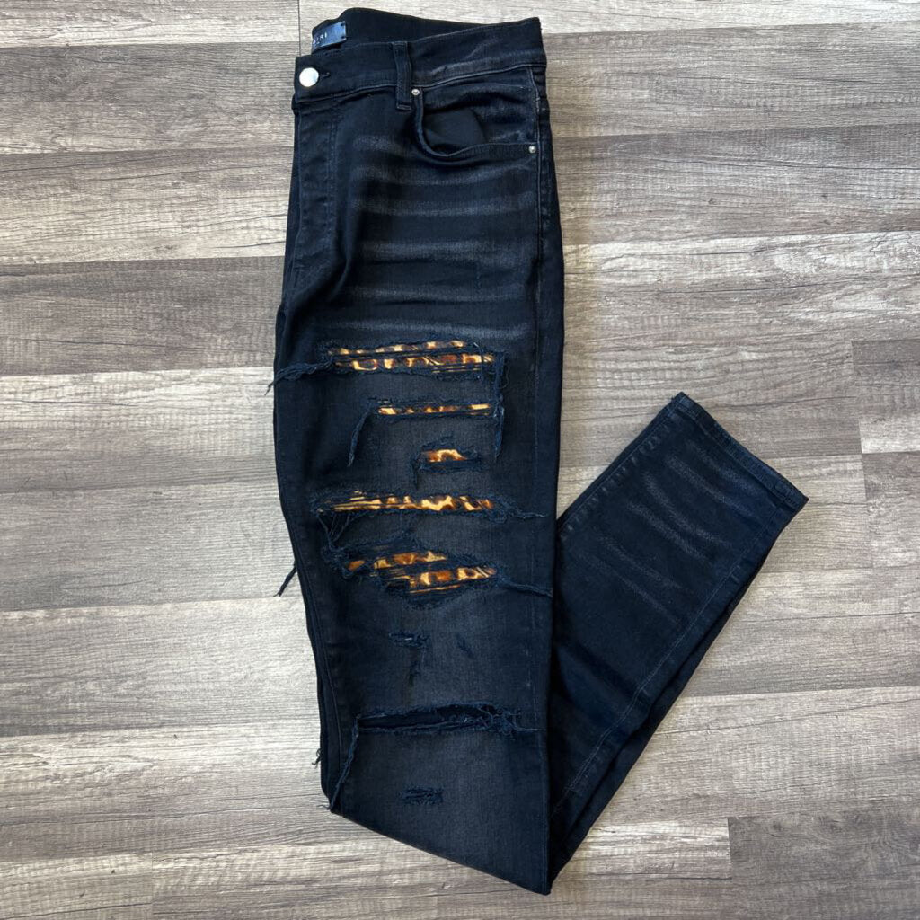 Amiri jeans black leopard print
