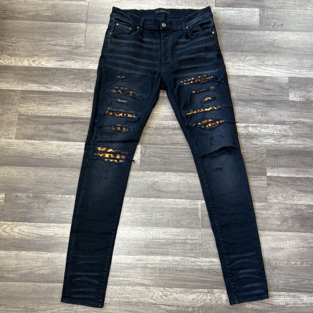 Amiri jeans black leopard print