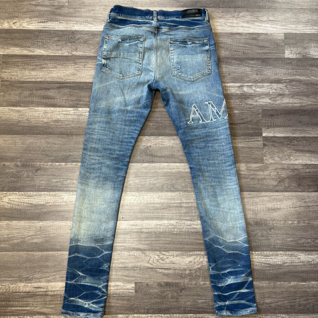 amiri jeans blue oblique logo patch