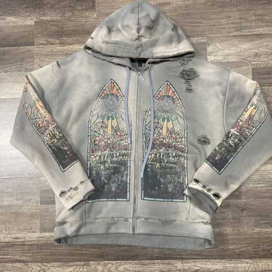 Who Decides War Distressed Beige Grey Hoodie