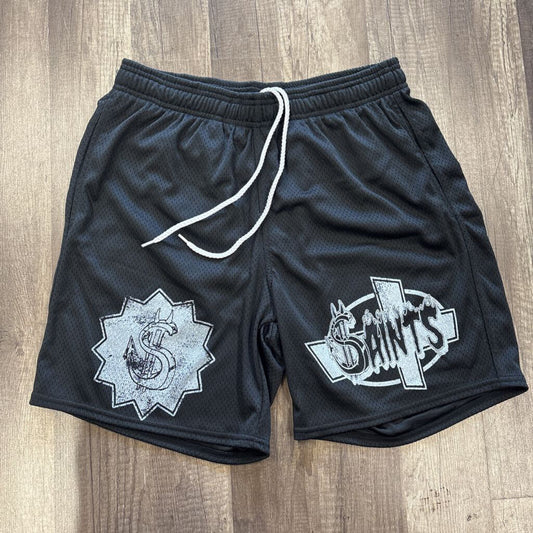 Saints Black Mesh Shorts