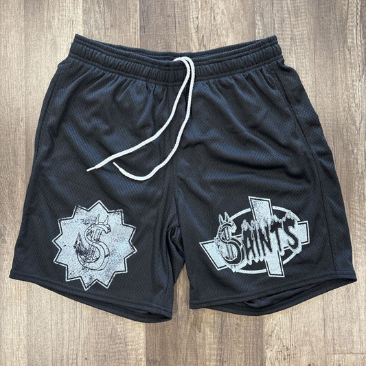 Saints Black Mesh Shorts