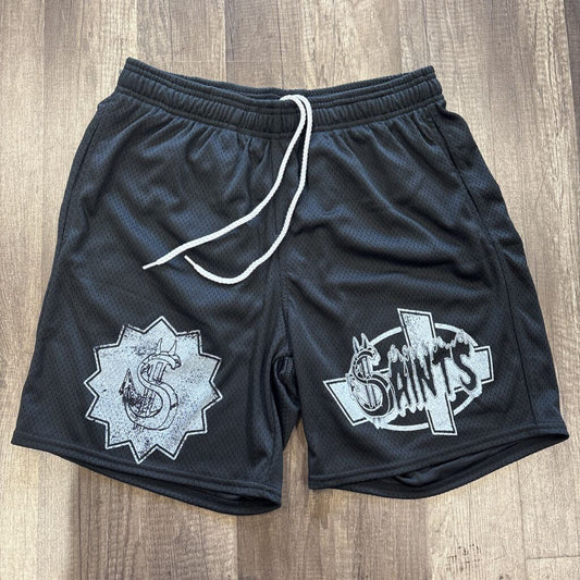 Saints Black Mesh Shorts