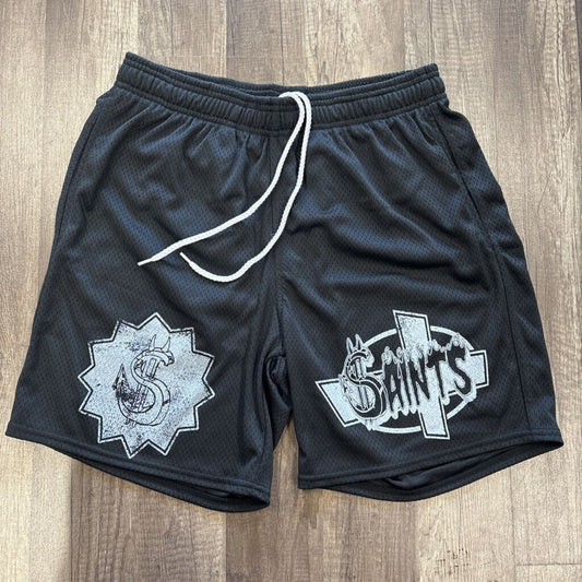Saints Black Mesh Shorts