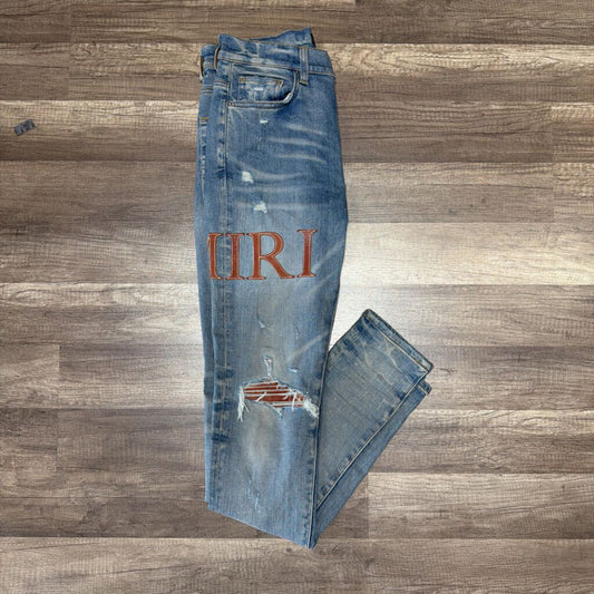 Amiri Jean MX1 Brown Leather stitch logo