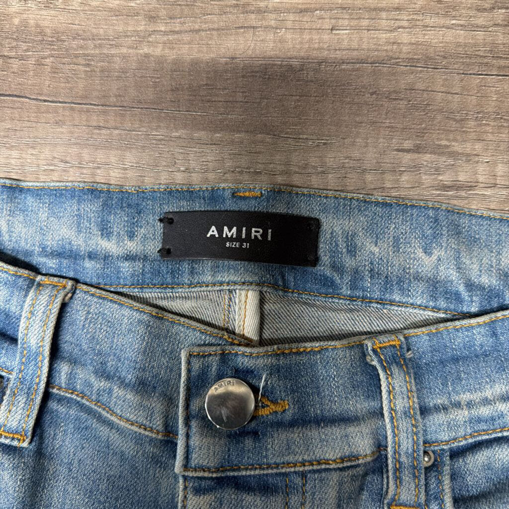 Amiri Jean MX1 Brown Leather stitch logo