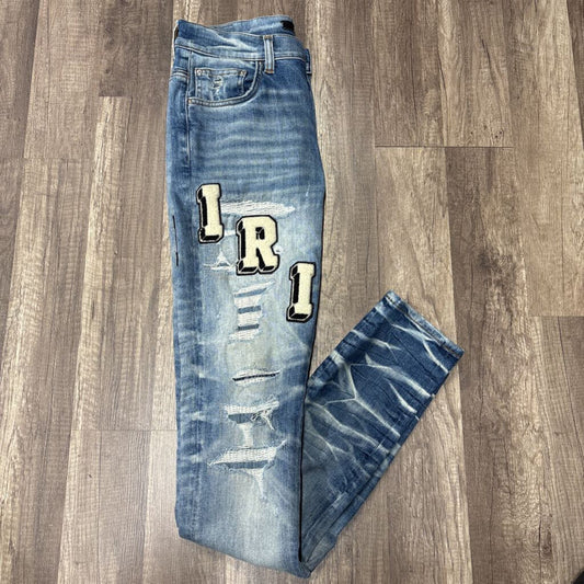 Amiri Jean Varsity Patch Distressed