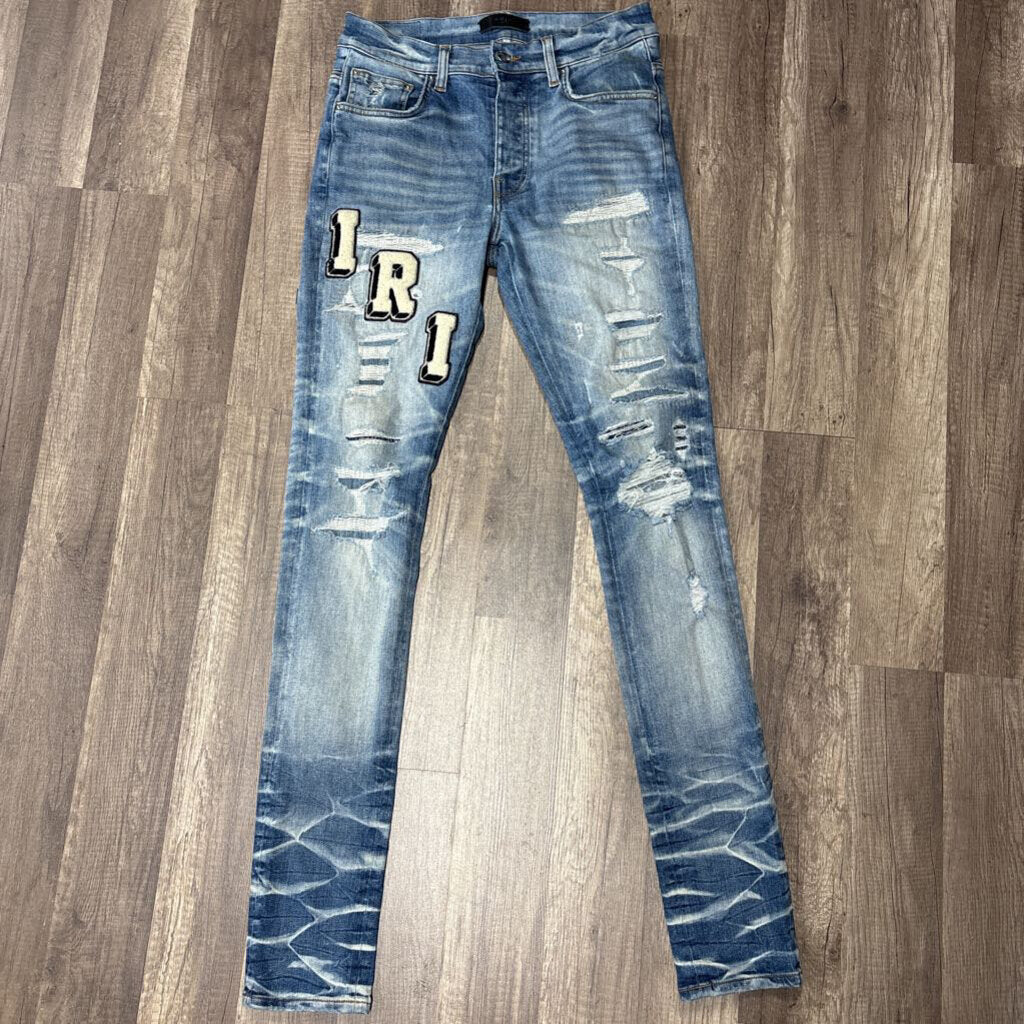 Amiri Jean Varsity Patch Distressed