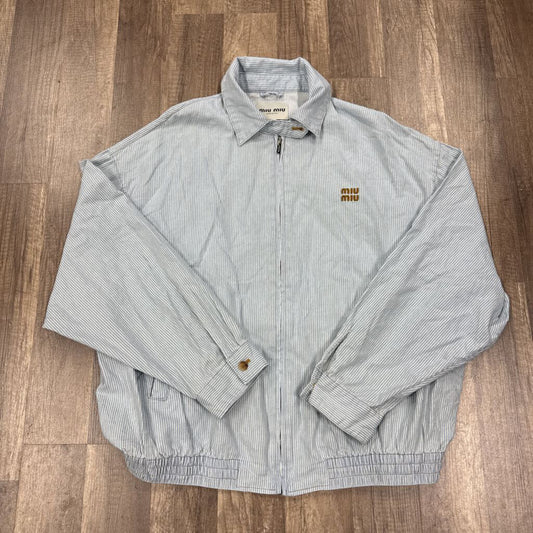 Miu Miu Long Sleeve Zip Striped Shirt Blue