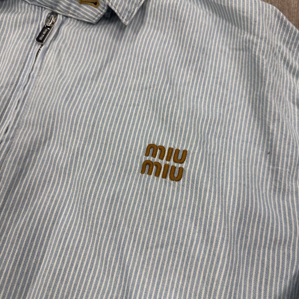Miu Miu Long Sleeve Zip Striped Shirt Blue