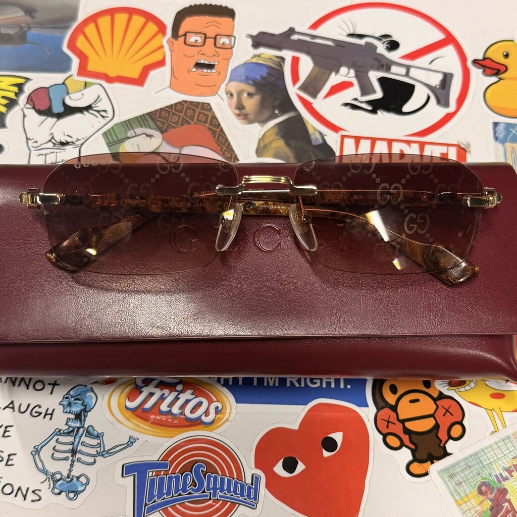 Gucci rectangle rimless sunglasses brown