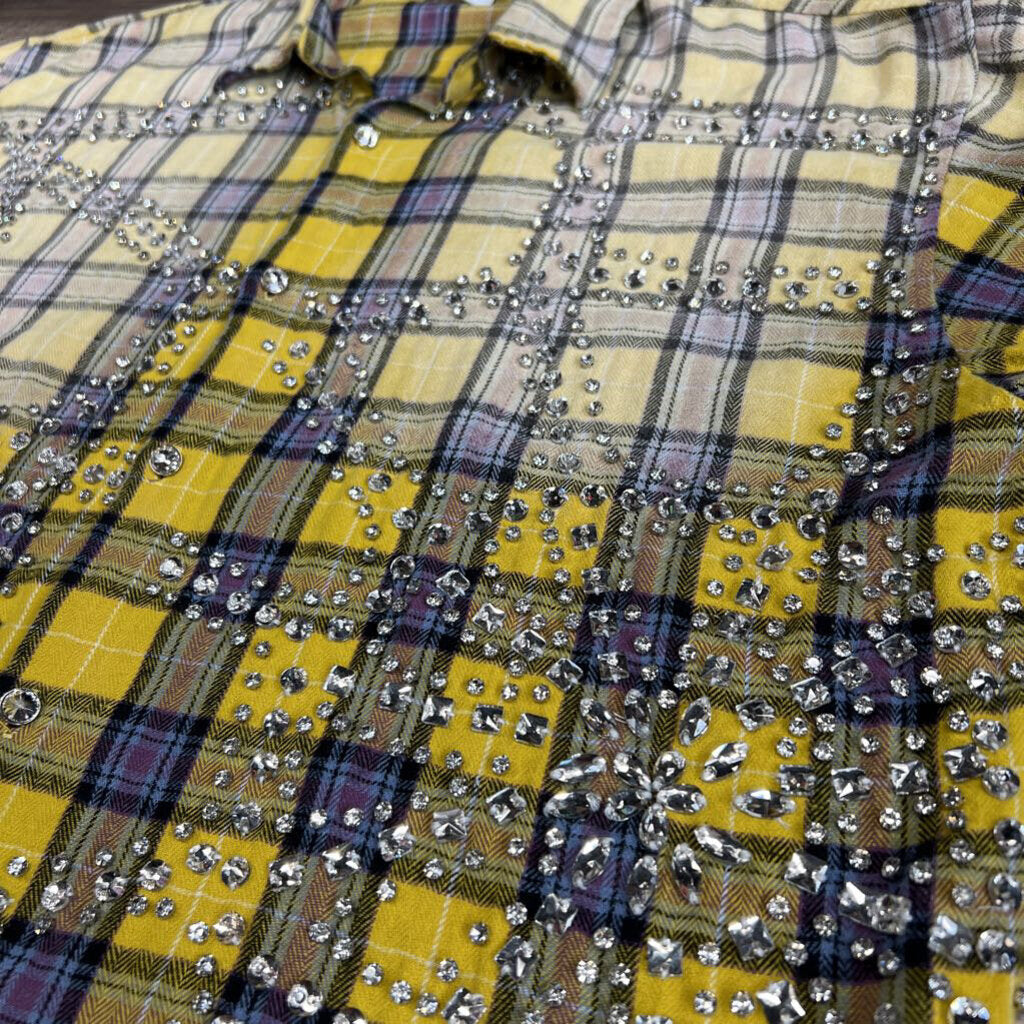 Vale Yellow Rhinestone Flannel Shirt