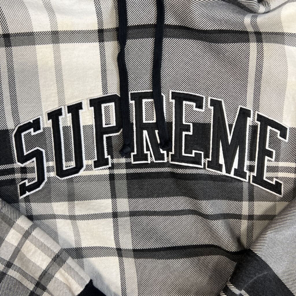 Supreme Black White Flannel Hoodie