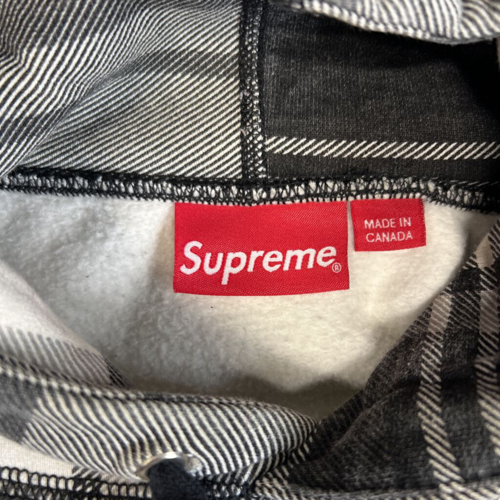 Supreme Black White Flannel Hoodie