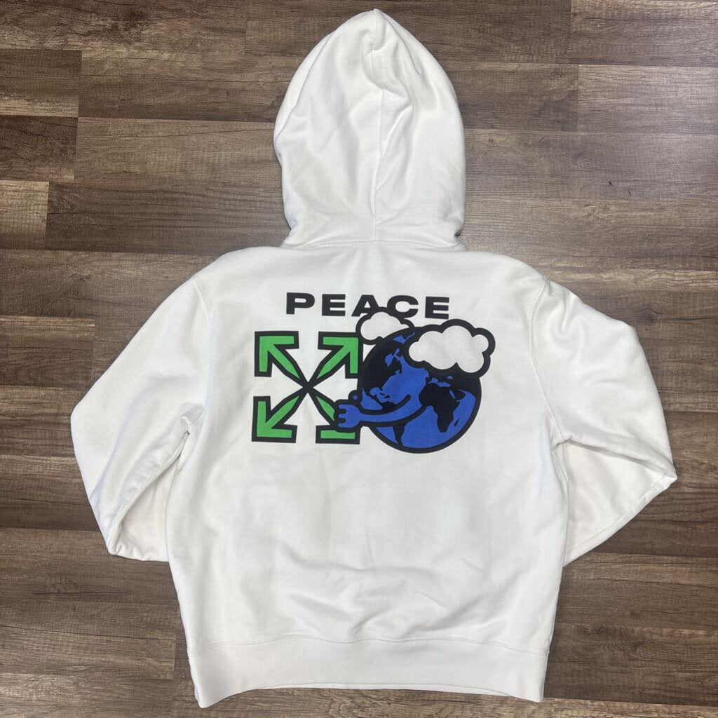 Off White Hoodie White Peace Globe