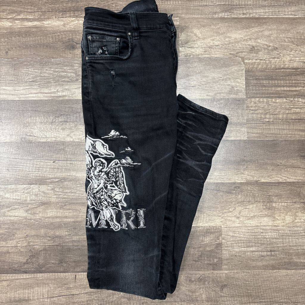 Amiri Jean Black White Angel Patch