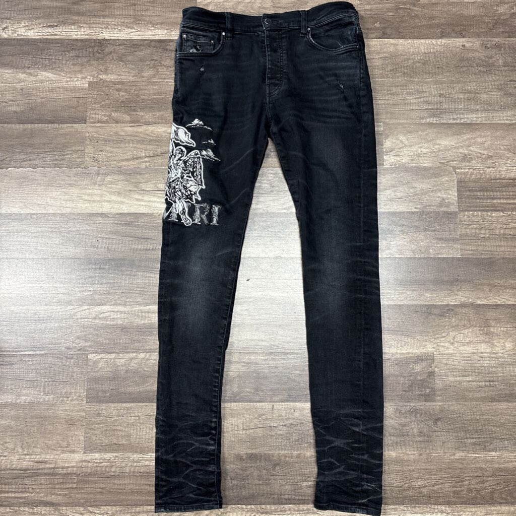 Amiri Jean Black White Angel Patch
