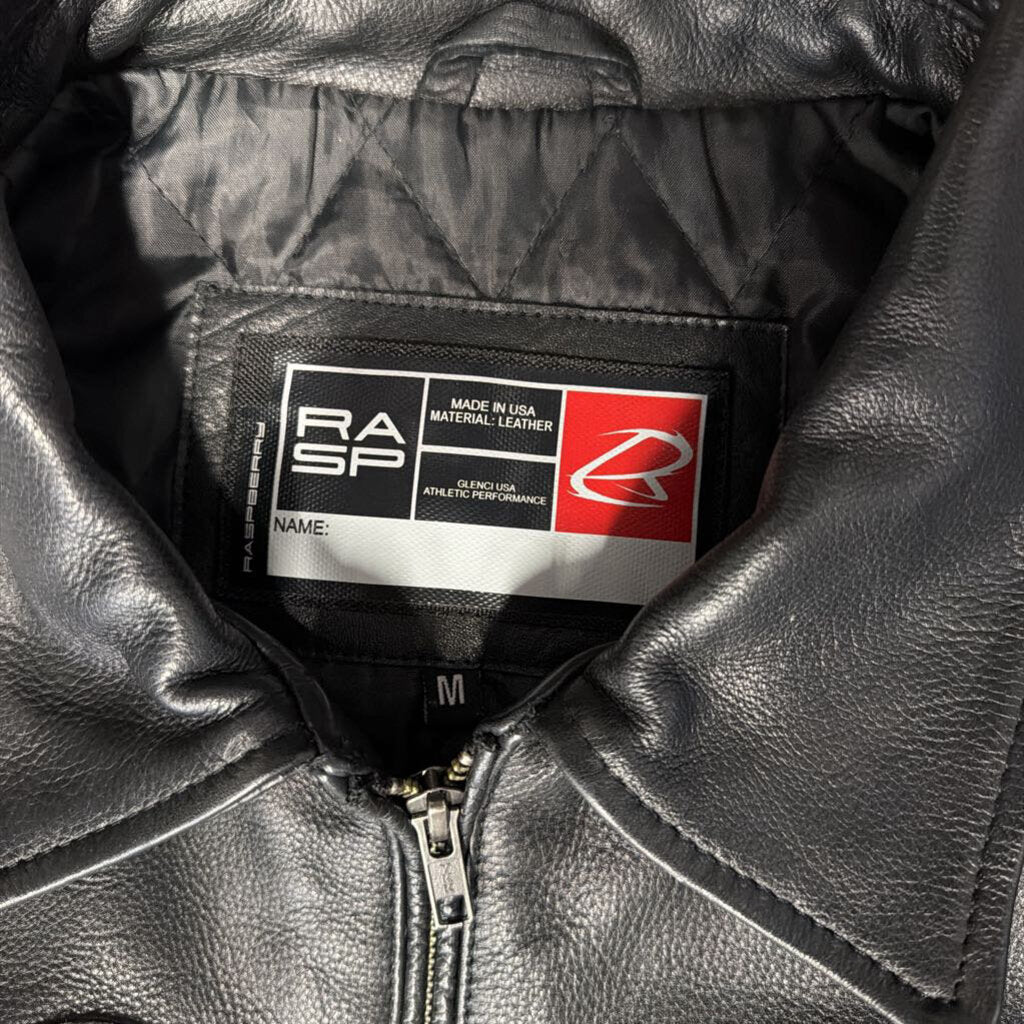 Raspberry Black Leather Varsity Jacket