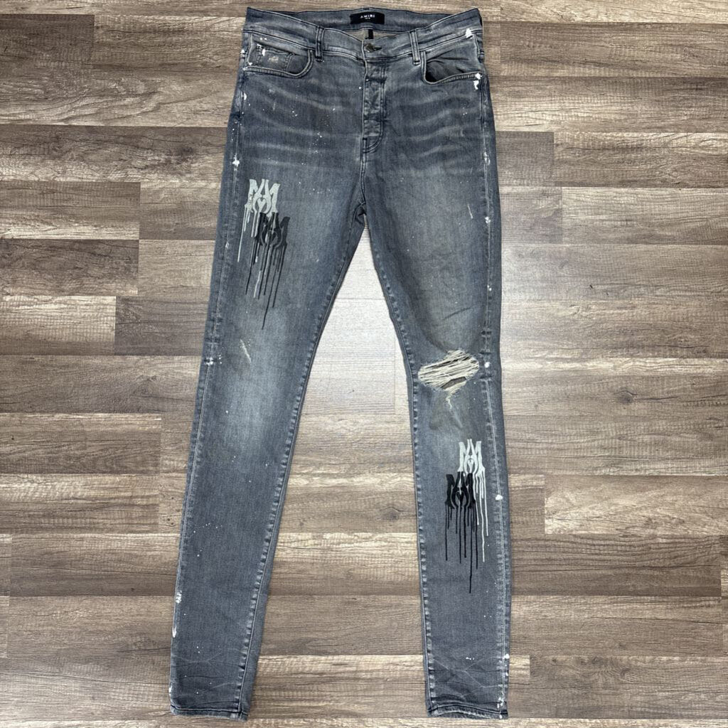 Amiri jean MA drip logo grey