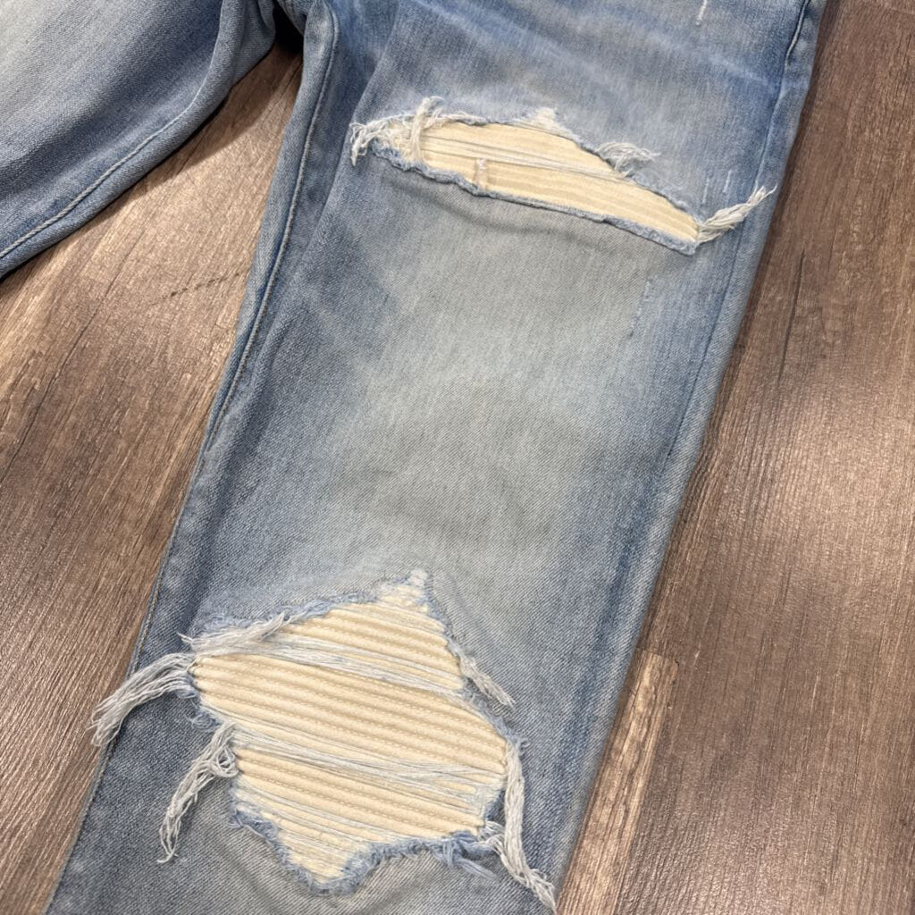 Amiri mx1 White Leather Patch Jeans Blue