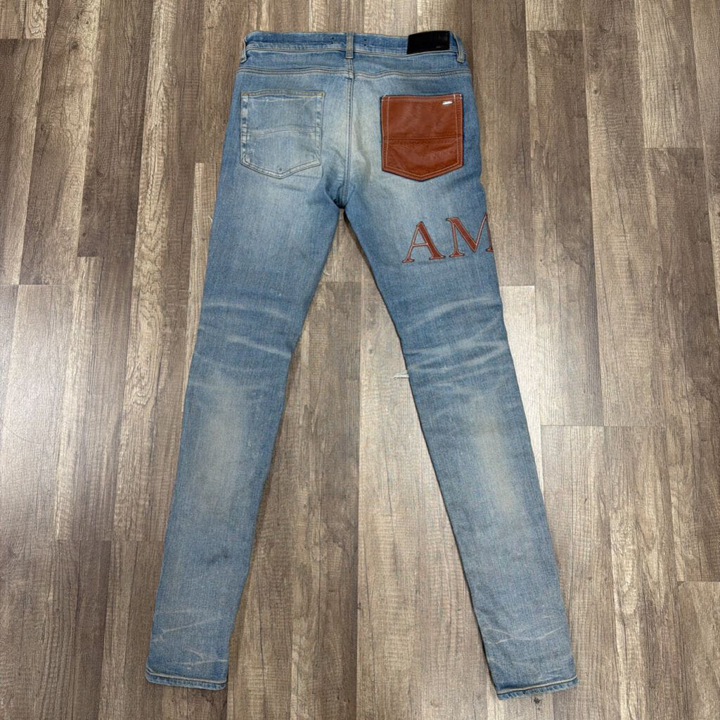 Amiri Jean Brown Leather oblique Logo