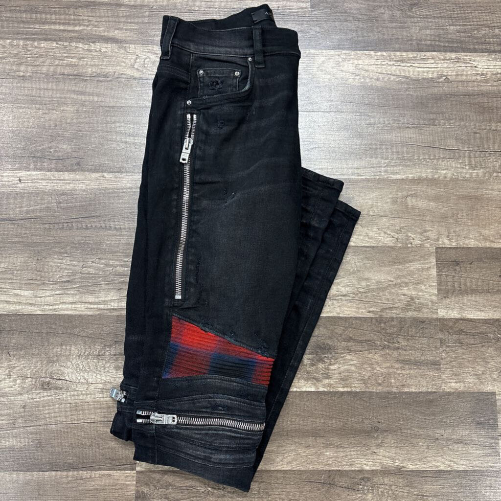 Amiri Jean Biker Patch Black Red