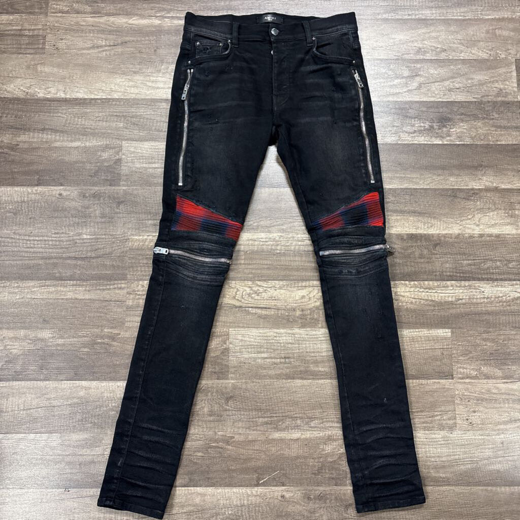 Amiri Jean Biker Patch Black Red