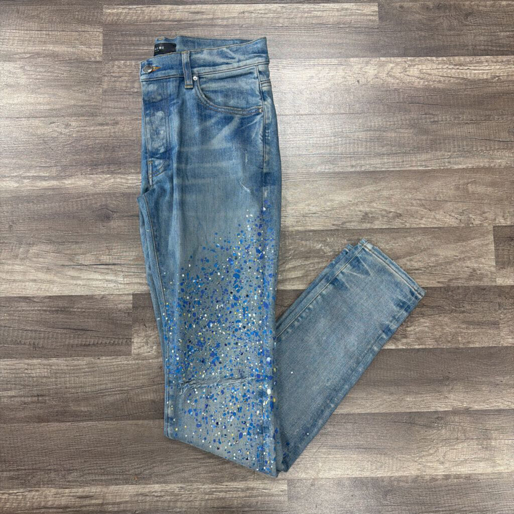 Amiri Jean Blue Yellow Rhinestone