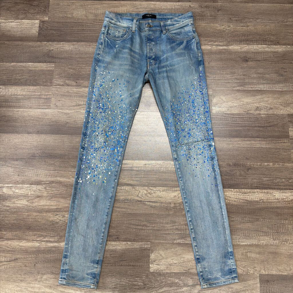 Amiri Jean Blue Yellow Rhinestone