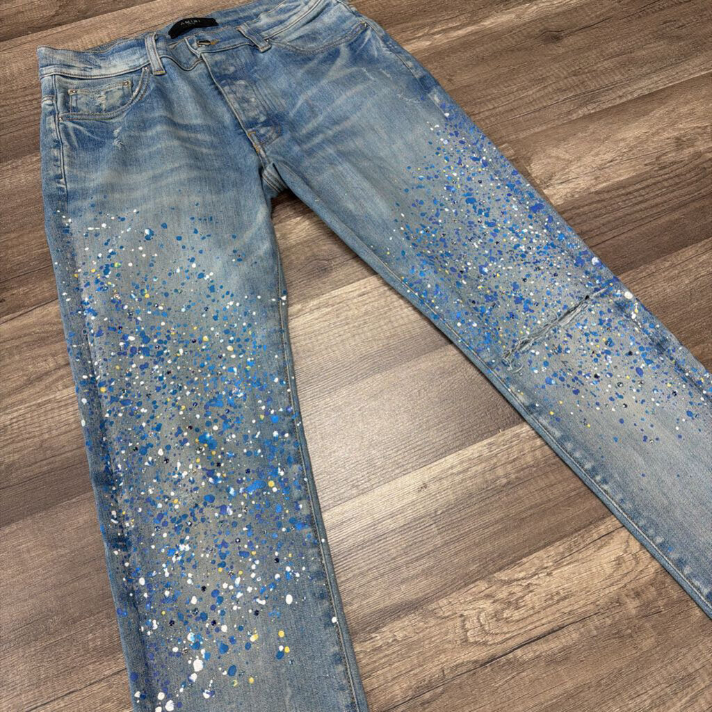 Amiri Jean Blue Yellow Rhinestone