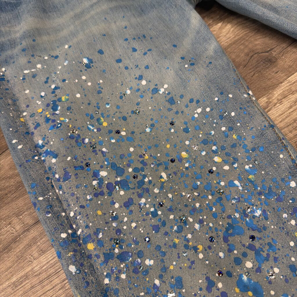 Amiri Jean Blue Yellow Rhinestone